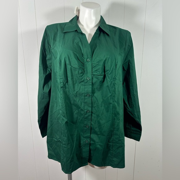 Lane Bryant Tops - NWT Lane Bryant Women’s Sz 26 Green Ruched Button Down Shirt Blouse Long Sleeve